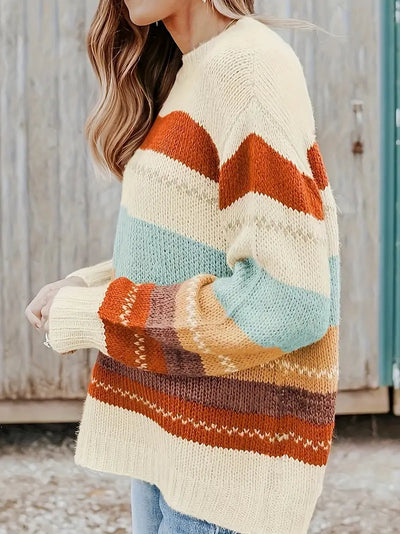 Sari - Gestreifter Rundhals-Strickpullover