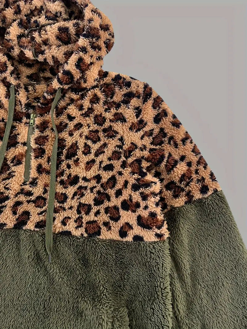 Petra |Leopard Druck Farbe Block Hoodie Sweatshirt für Frauen
