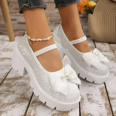 Lina | Schicke Damen Loafers mit Perle und Schleife
