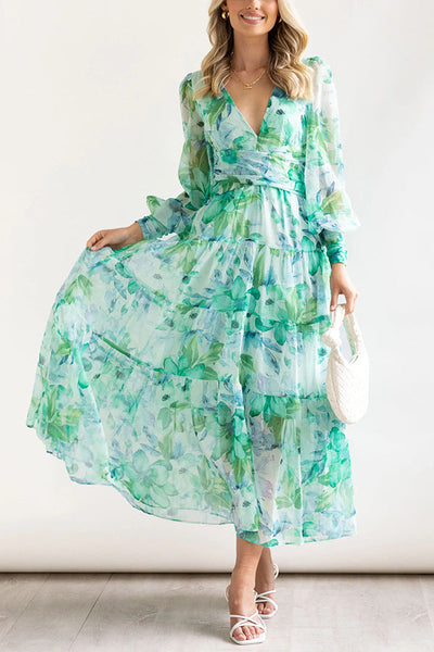Penelope |  Florales Midikleid - V-Ausschnitt & Elegant