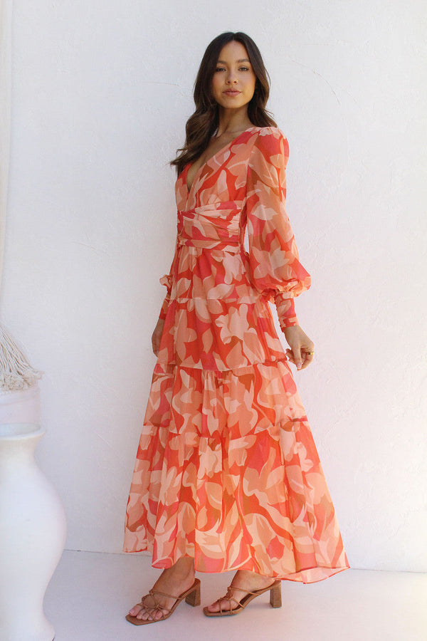 Penelope |  Florales Midikleid - V-Ausschnitt & Elegant