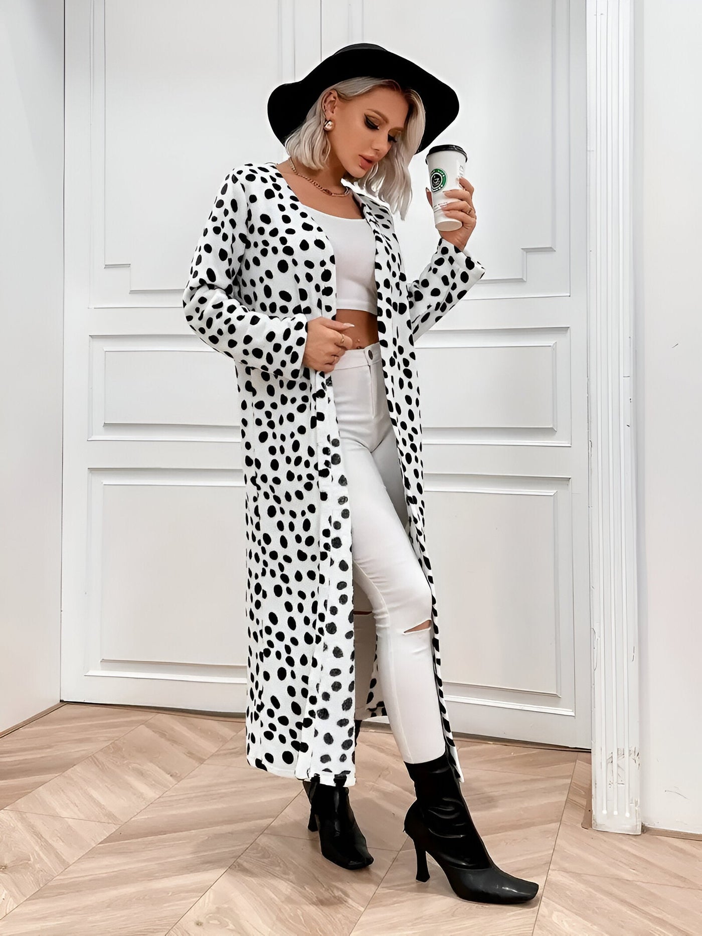 Cornelia | Dalmatiner-Muster Midi-Cardigan