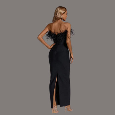 Schwarzes Kleid für die Party mit Federn Celestine