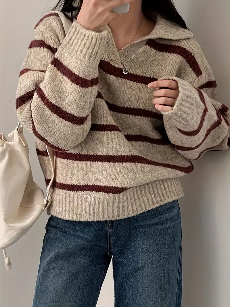 Reese - Mühelose Eleganz Gestreifter V-Ausschnitt Strickpullover