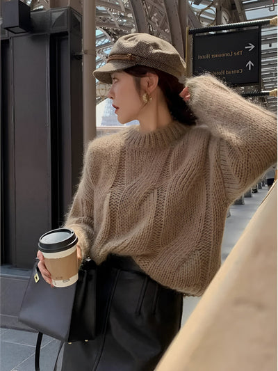 Miriam | Eleganter rosa Kabelstrickpullover