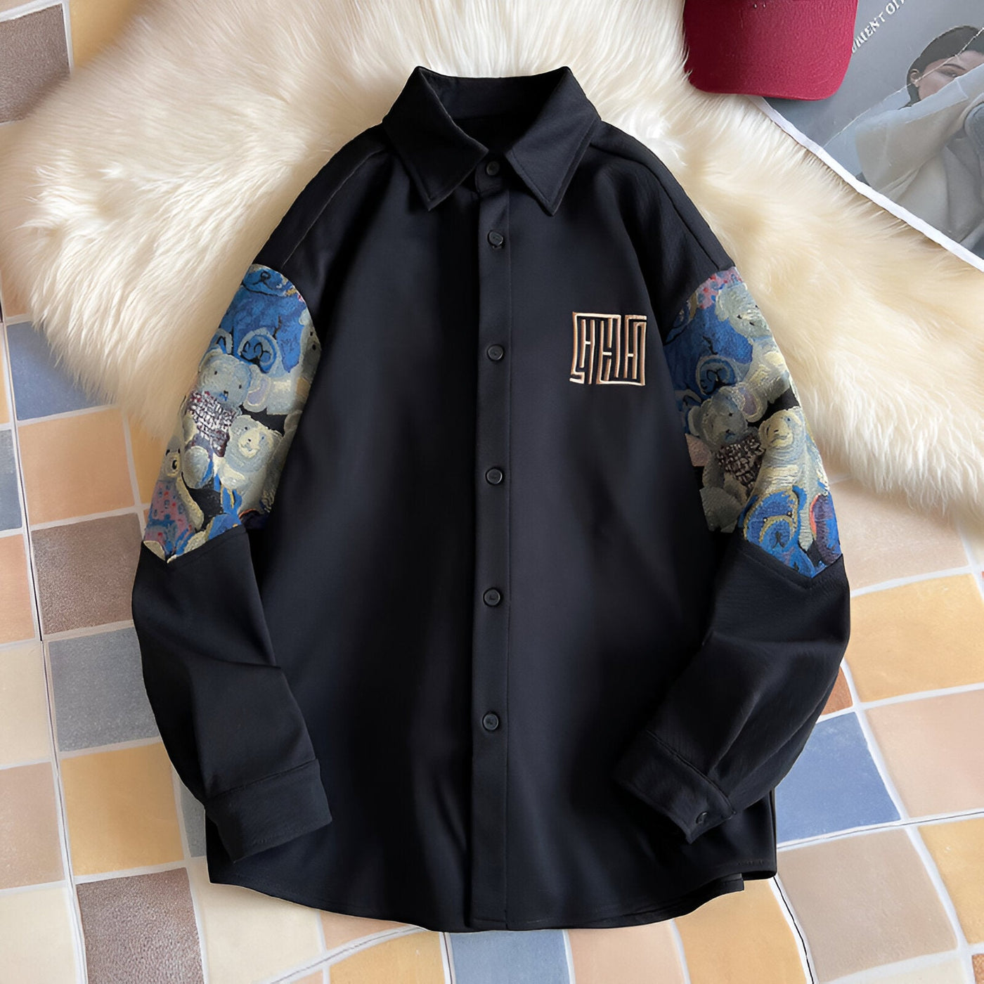 Max | Retro-inspiriertes Besticktes Bärenhemd