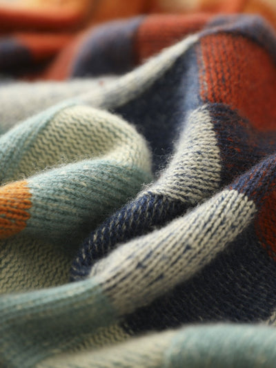 Marisol® | Lockerer karierter Strickpullover mit Rollkragen