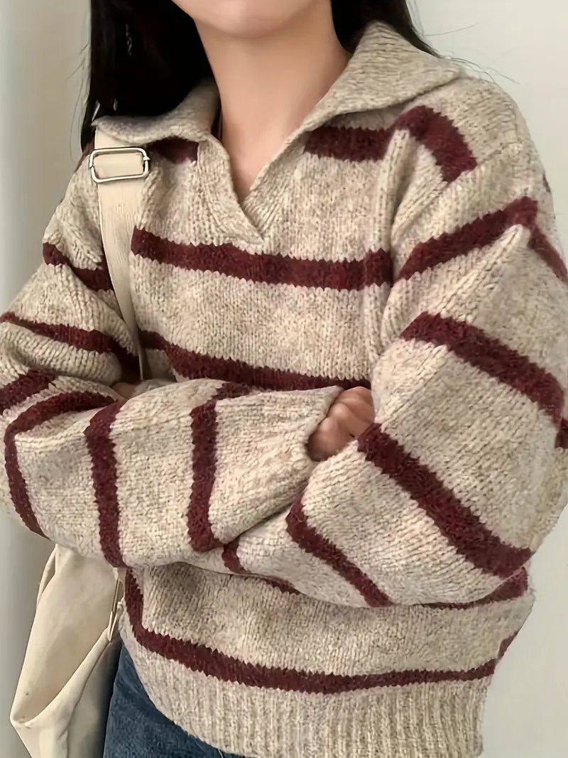 Reese - Mühelose Eleganz Gestreifter V-Ausschnitt Strickpullover