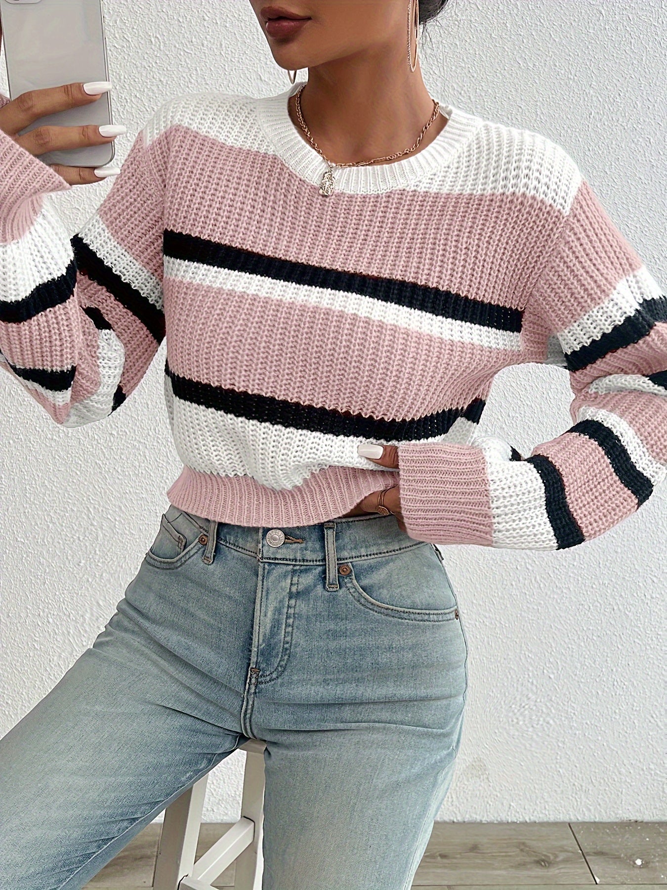 Estrella® | Kurz geschnittener Strickpullover im Colorblock-Design