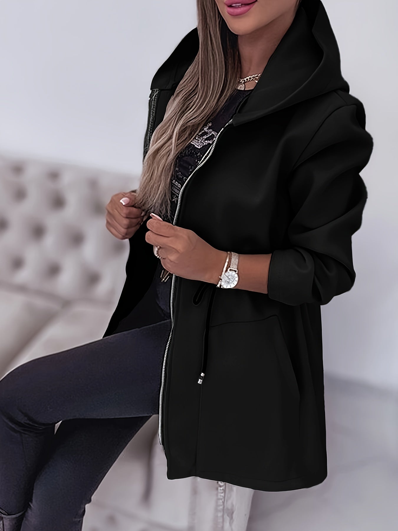 Gloria® | Lässige, langärmlige Jacke mit Kapuze und Kordelzug an der Taille