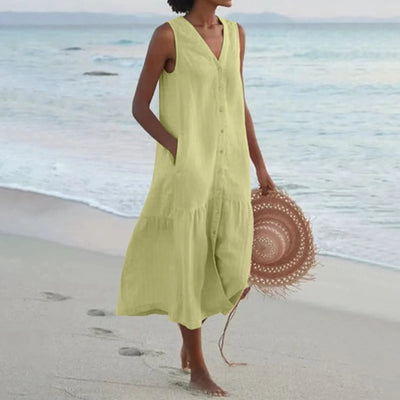 Lada Leinenkleid mit V Ausschnitt