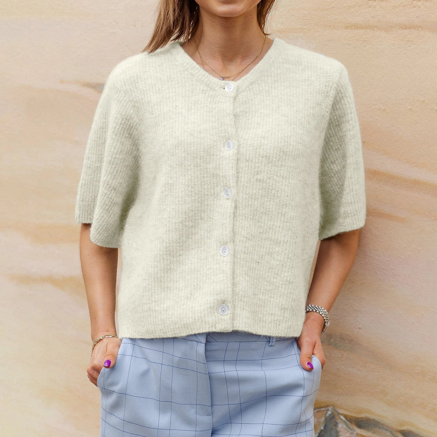 Mikai | Rundhalsausschnitt Kurzarm-Strickjacke Streetwear