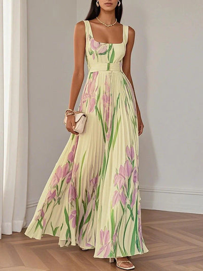 SOPHIE - LUXURIÖS PLISSIERTES MAXIKLEID MIT BLUMENMUSTER