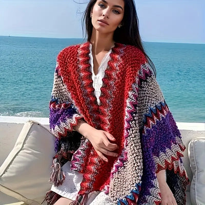 Frankie | Vintage Wavy Striped Knitted Scarf Tassel Vest