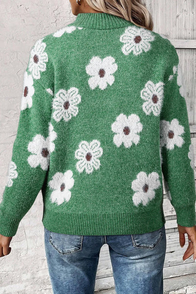 Junia® | Geblümter Pullover mit halbem Reißverschluss