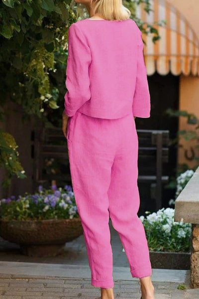 Luciana® | Zweiteiliges Retro-Set aus einfarbigem Leinen