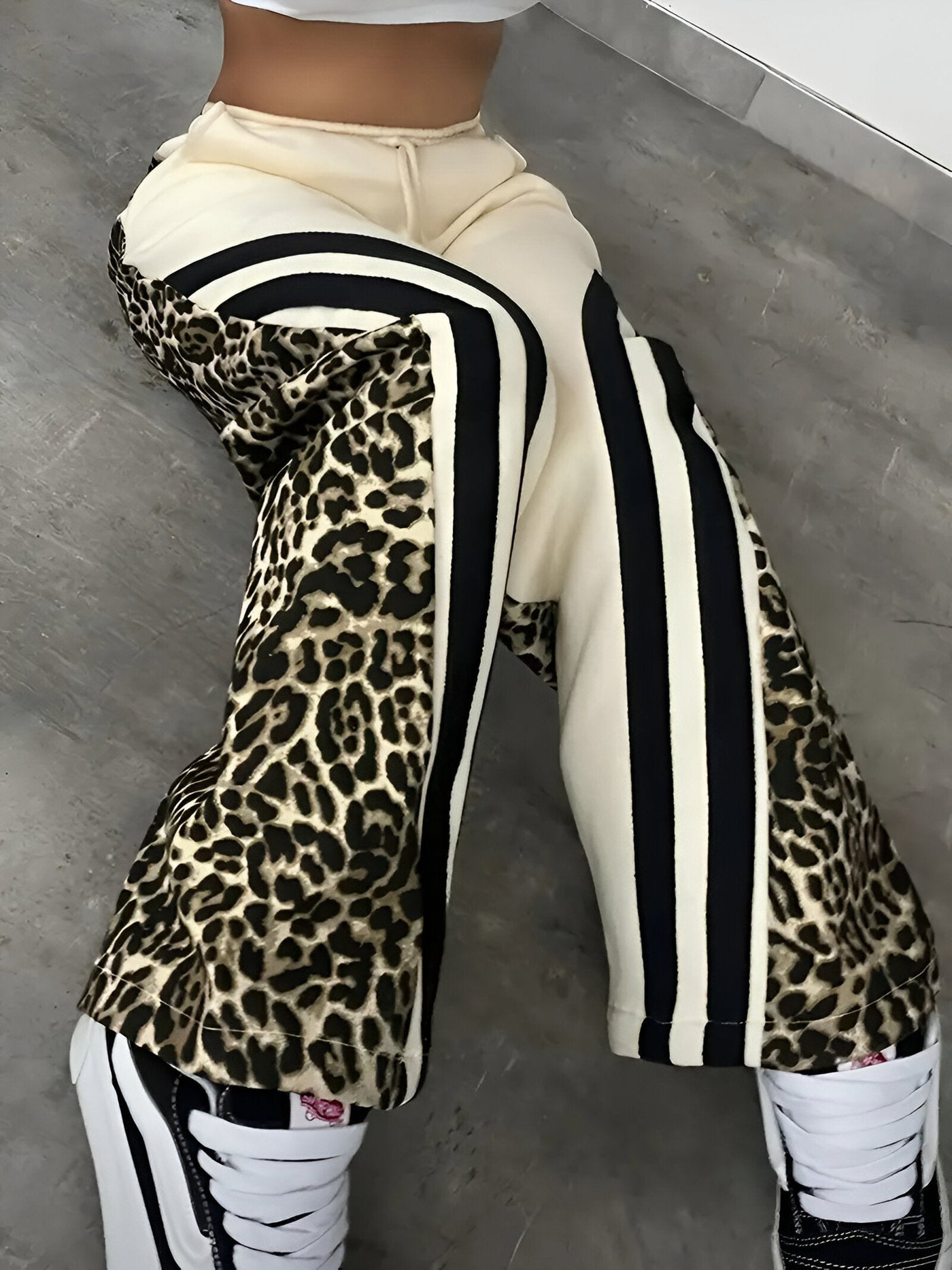 Rhea | Fleecegefütterte Leopard-Print Color-Block Freizeithose