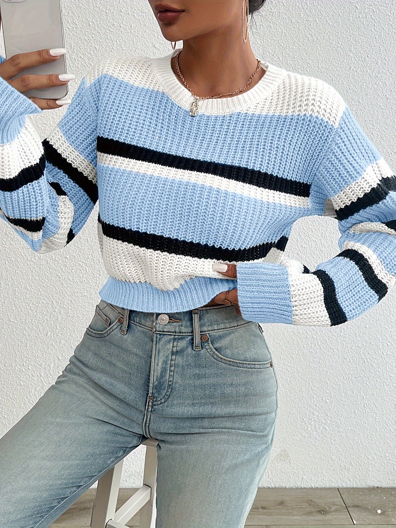 Estrella® | Kurz geschnittener Strickpullover im Colorblock-Design