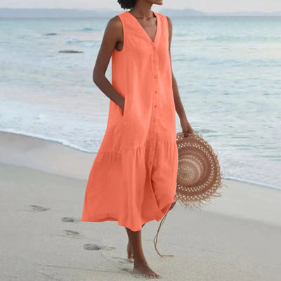 Lada Leinenkleid mit V Ausschnitt