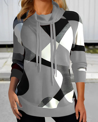 Damen Kapuzenpullover mit geometrischem Drucken | Lange Ärmel