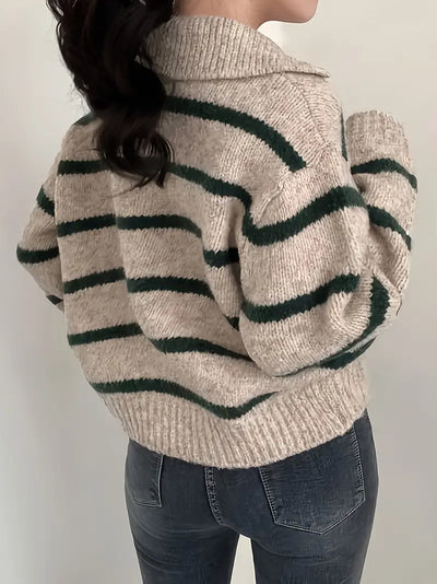 Reese - Mühelose Eleganz Gestreifter V-Ausschnitt Strickpullover