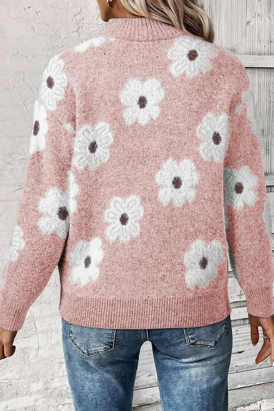 Junia® | Geblümter Pullover mit halbem Reißverschluss