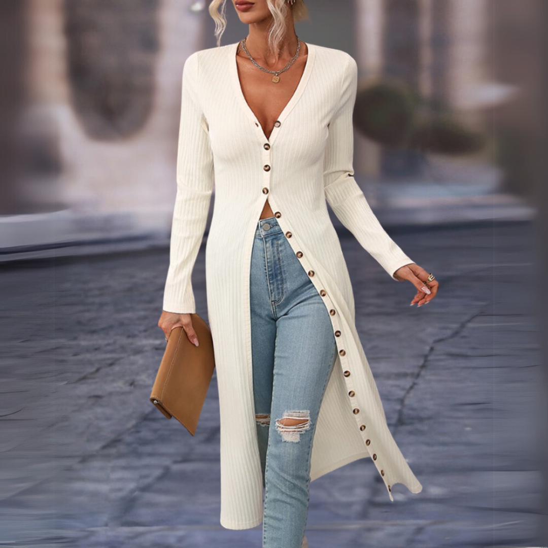Lange Strickjacke mit Knöpfen für Damen