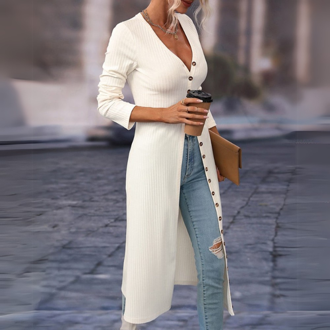 Lange Strickjacke mit Knöpfen für Damen