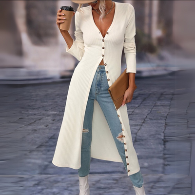 Lange Strickjacke mit Knöpfen für Damen