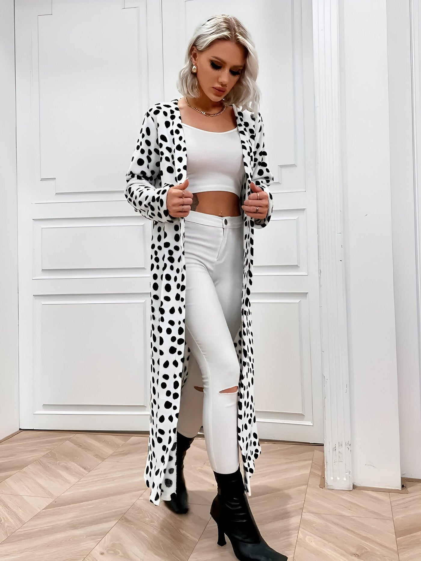 Cornelia | Dalmatiner-Muster Midi-Cardigan