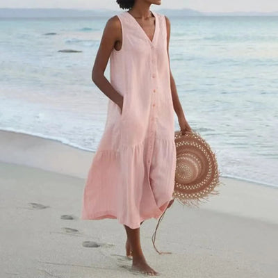 Lada Leinenkleid mit V Ausschnitt