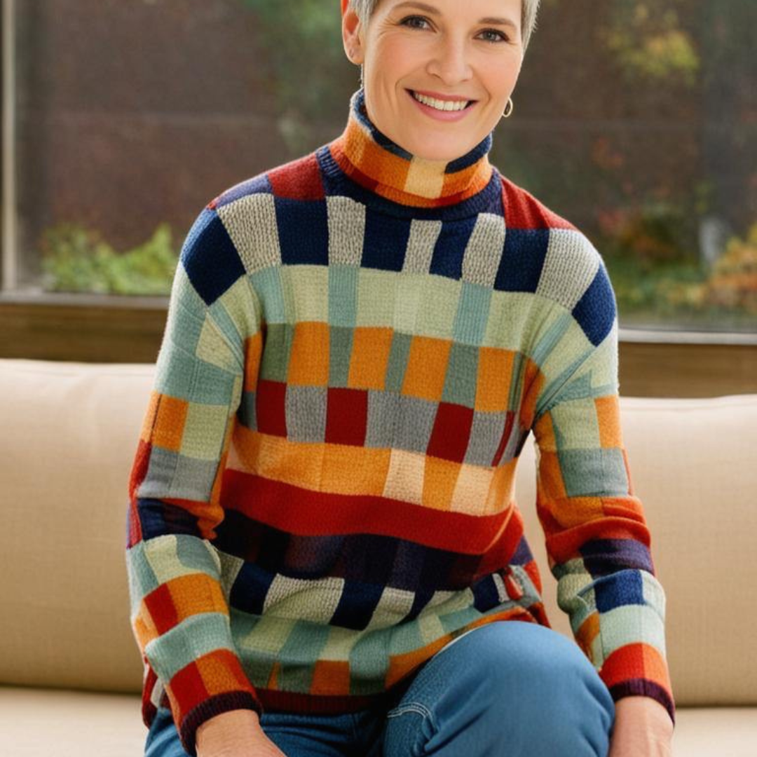 Marisol® | Lockerer karierter Strickpullover mit Rollkragen