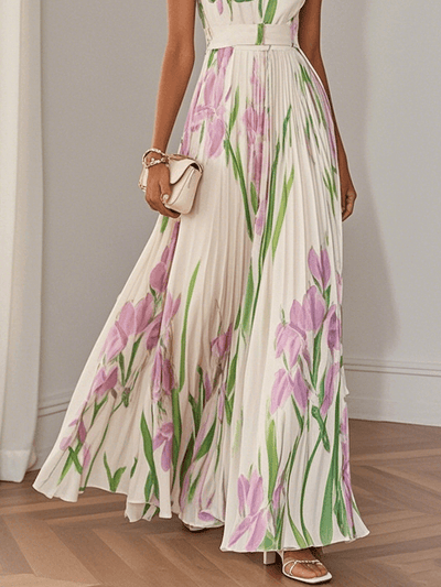 SOPHIE - LUXURIÖS PLISSIERTES MAXIKLEID MIT BLUMENMUSTER