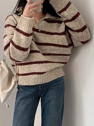 Reese - Mühelose Eleganz Gestreifter V-Ausschnitt Strickpullover
