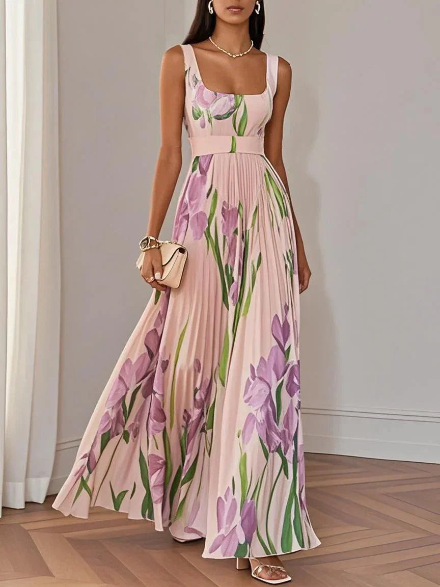 SOPHIE - LUXURIÖS PLISSIERTES MAXIKLEID MIT BLUMENMUSTER