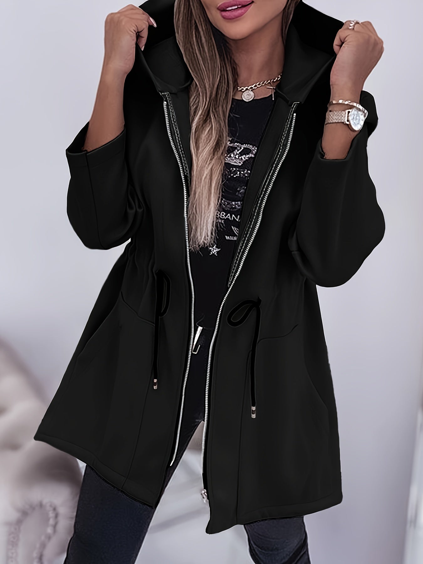 Gloria® | Lässige, langärmlige Jacke mit Kapuze und Kordelzug an der Taille