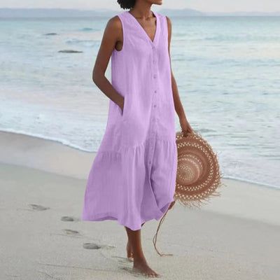Lada Leinenkleid mit V Ausschnitt
