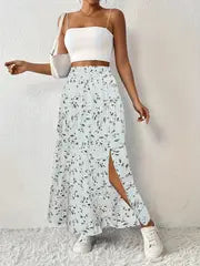 Maria | Floral bedruckter Maxirock mit hochtailliertem Design und Seitenschlitz