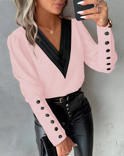 Maria | Elegante Bluse mit V-Ausschnitt und Farbblock-Design für einen mühelosen Stil