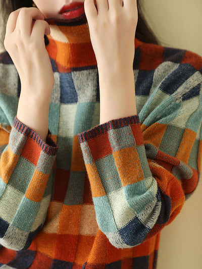 Ariadna® | Lockerer karierter Strickpullover mit Rollkragen