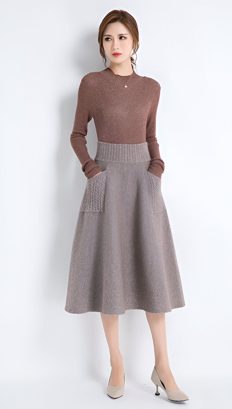 Verena | Bequemer Midirock in Camel-Farbe
