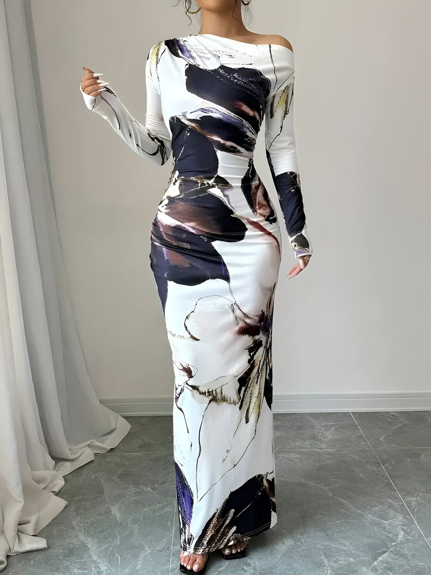 Bluma | Elegantes Off-Shoulder Bodycon Kleid mit Blumenmuster