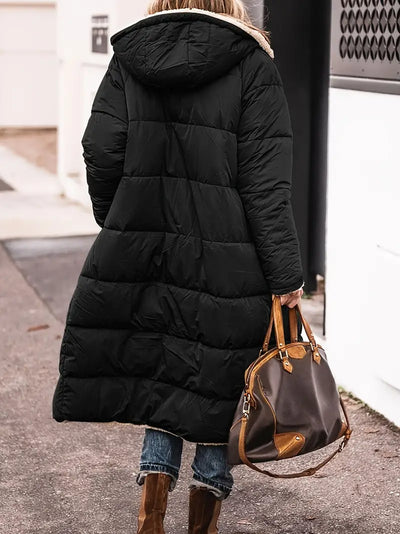 Arin - Beidseitig tragbare mittellange Strickjacke mit Kapuze für Frauen