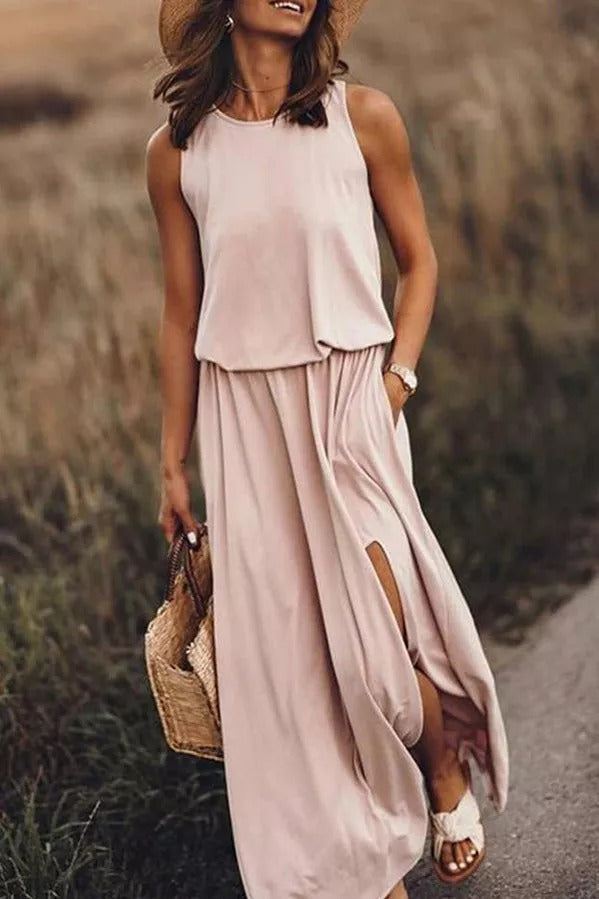 Lina | Fließendes Maxikleid mit Schlitz für mühelose Eleganz