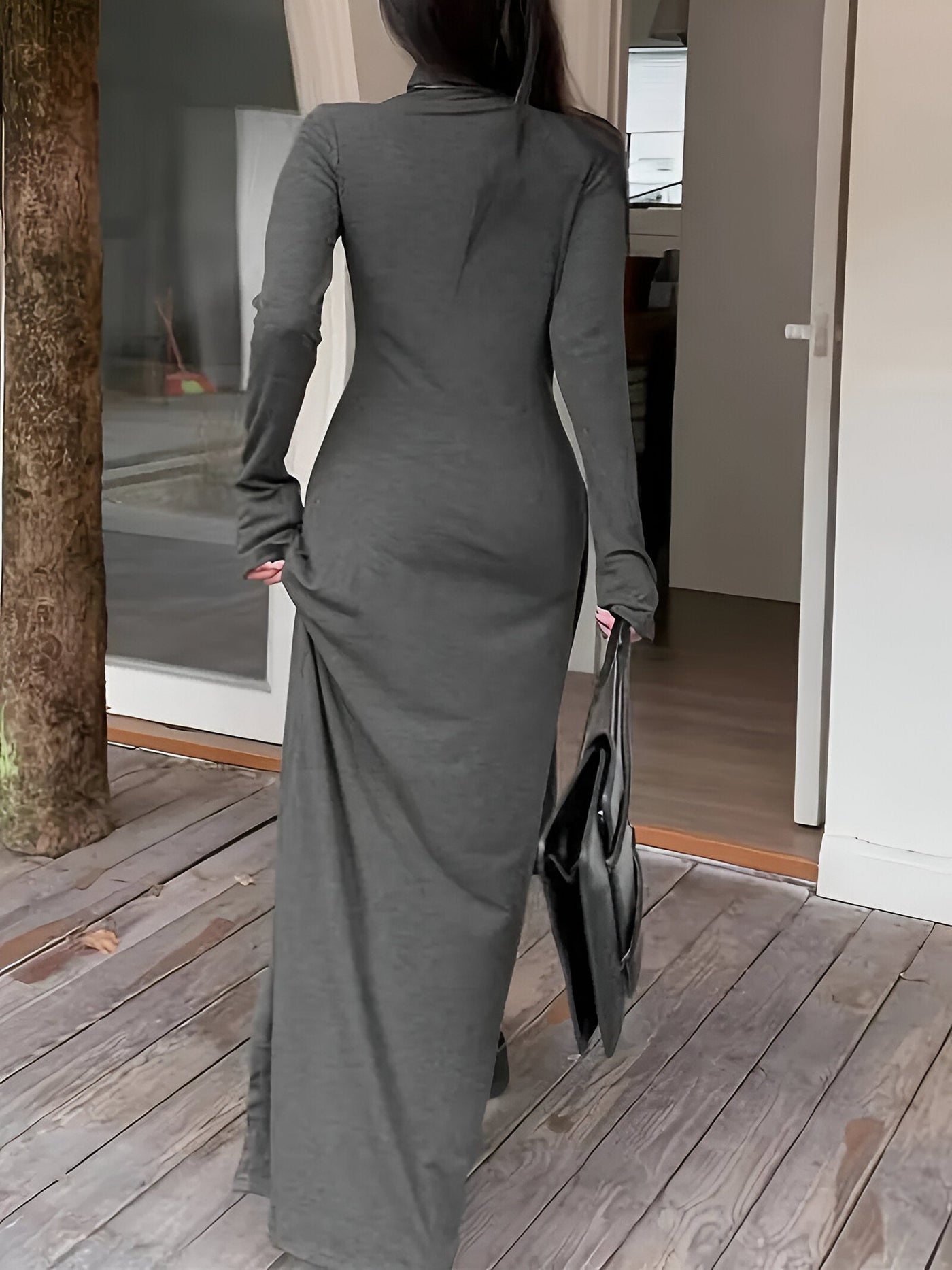 Cara | Elegantes Dunkelgraues Bodycon-Kleid mit Asymmetrischem Saum