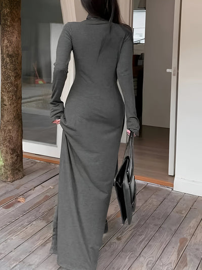 Cara | Elegantes Dunkelgraues Bodycon-Kleid mit Asymmetrischem Saum