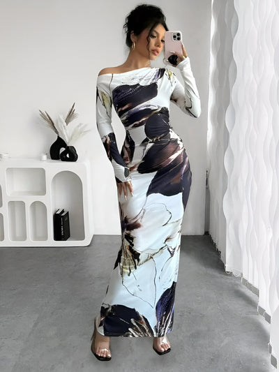 Bluma | Elegantes Off-Shoulder Bodycon Kleid mit Blumenmuster