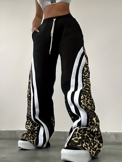 Rhea | Fleecegefütterte Leopard-Print Color-Block Freizeithose