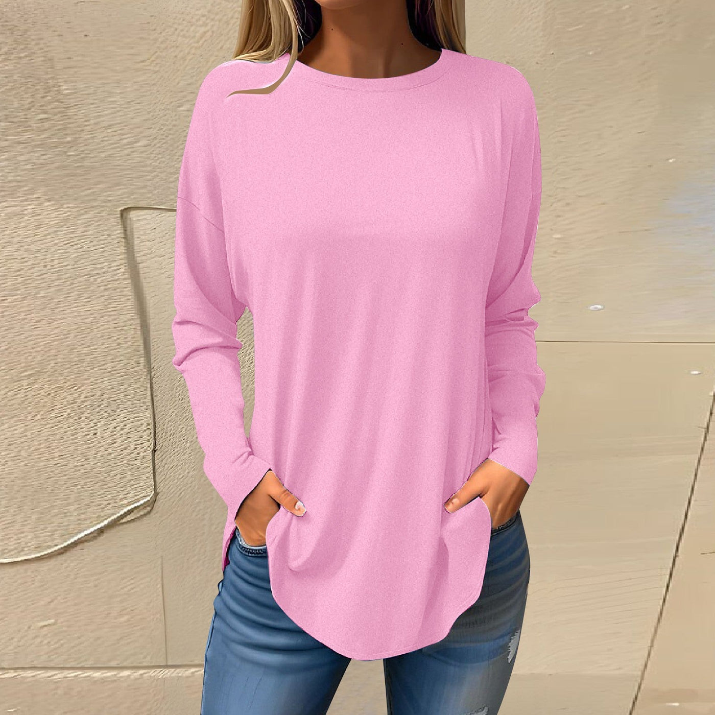 Celia | Einfache Hemden mit Rundhalsausschnitt und Langarmpullover