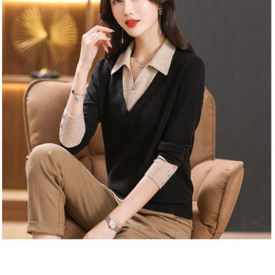 Cove | Mode Original Herbst Zweiteilige Polo Neck Pullover für Frauen